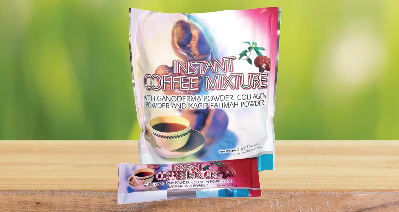 Instant Coffee Mixture with Ganoderma Powder, Collagen Powder and Kacip Fatimah Powder